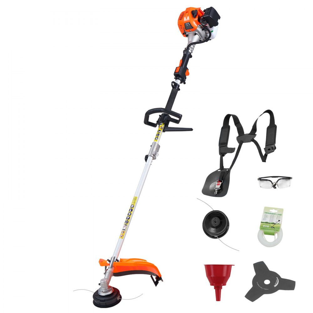 VEVOR String Trimmer, 26cc 2 in 1 Weed Wacker Gas Powered, 17" Cordless Grass Trimmer with 10" Brush Cutter, Shoulder