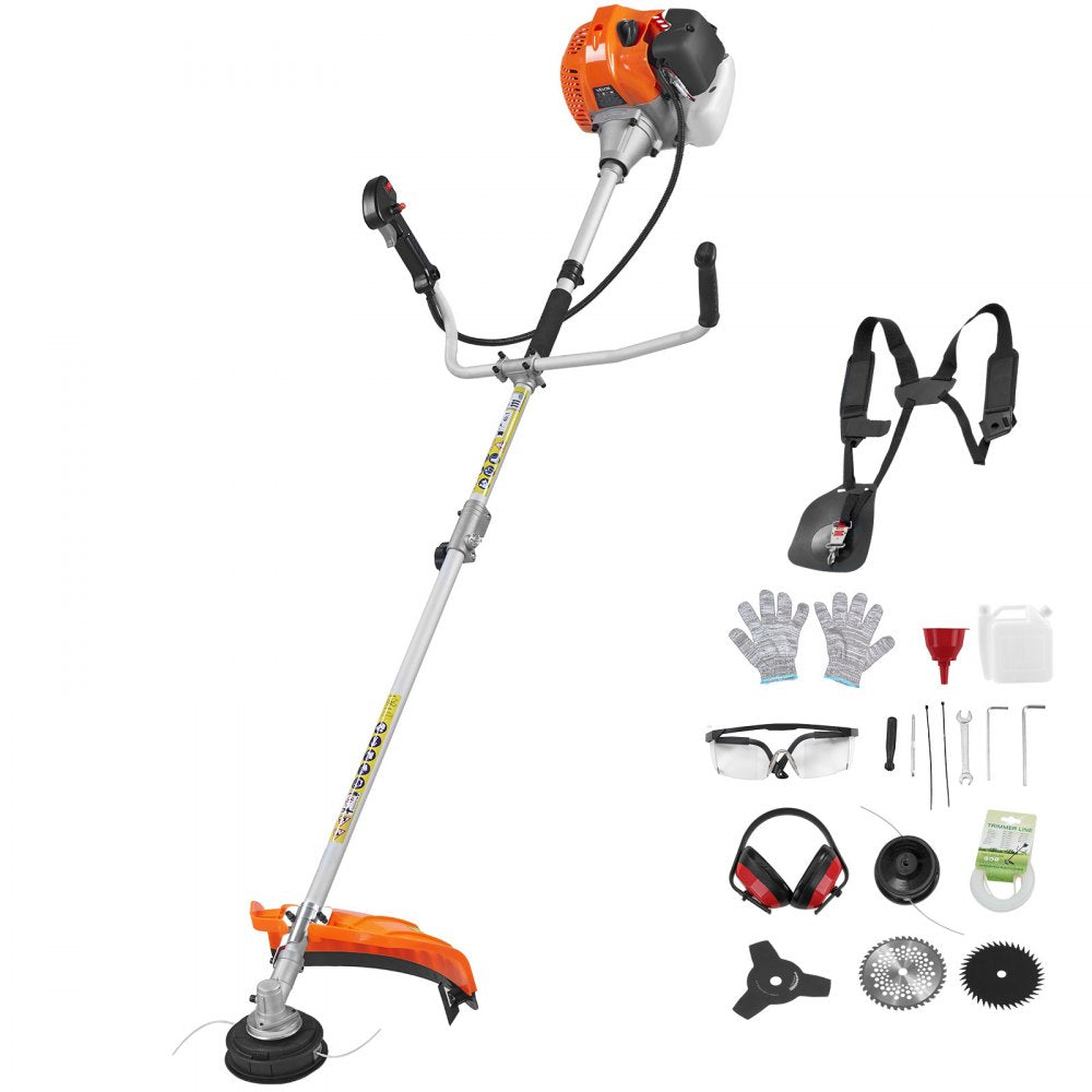VEVOR Cordless String Trimmer, 43 cc 2-Stroke, Gas Powered Weed Wacker, 17" Cordless Grass Trimmer, Multi-Functional