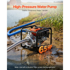 VEVOR Gas Powered Water Pump, 2 in, 132 GPM 6.5HP Semi Trash Water Transfer Pump Portable, Gasoline Engine with 25 ft