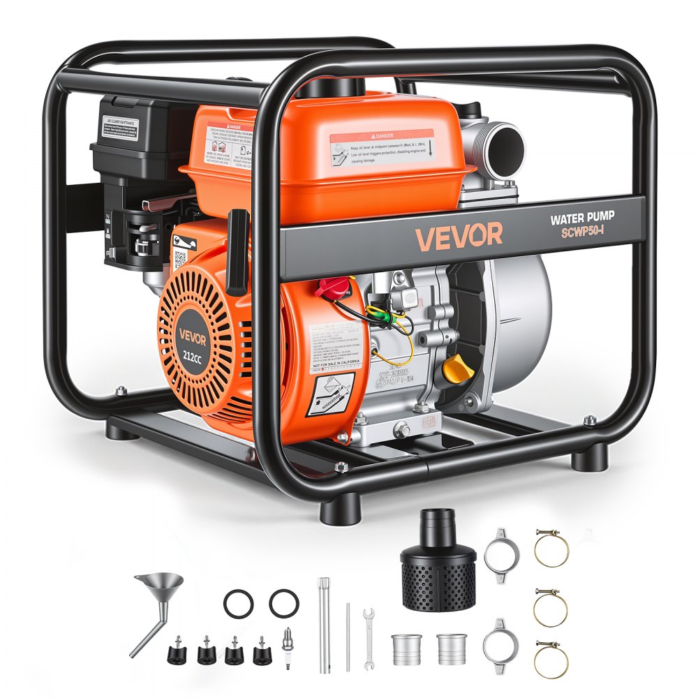 VEVOR Gas Powered Water Pump, 2 in, 132 GPM 6.5HP Semi Trash Water Transfer Pump Portable, Gasoline Engine with 25 ft