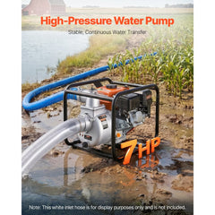VEVOR Gas Powered Water Pump, 3 in, 242 GPM 7HP Semi Trash Water Transfer Pump Portable, Gasoline Engine with 25 ft