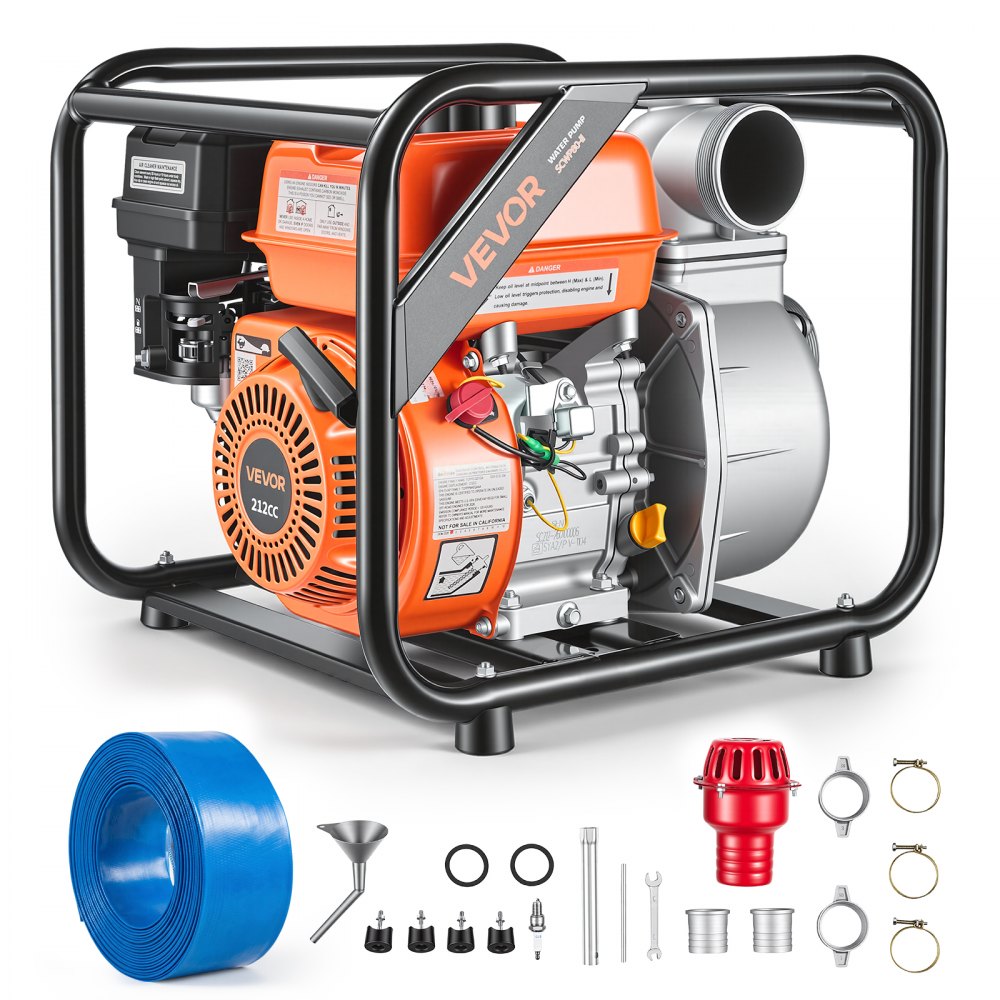 VEVOR Gas Powered Water Pump, 3 in, 242 GPM 7HP Semi Trash Water Transfer Pump Portable, Gasoline Engine with 25 ft