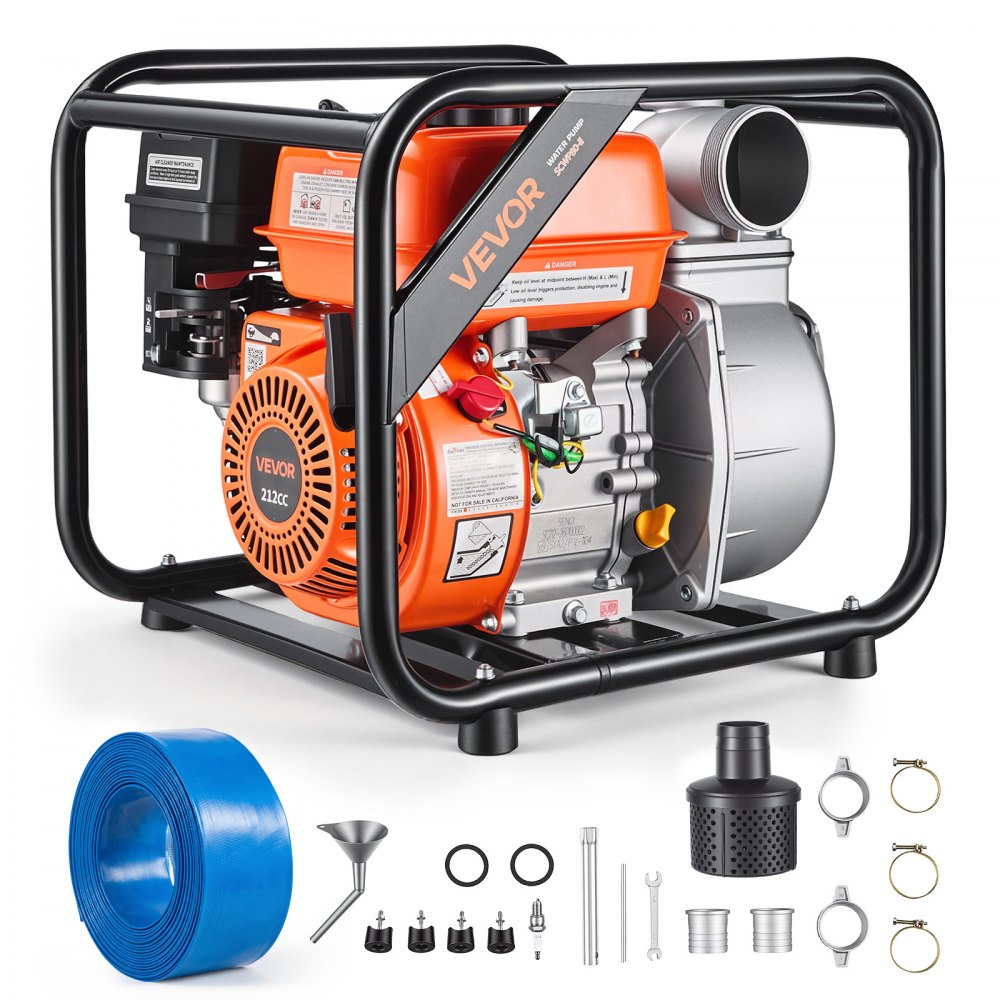 VEVOR Gas Powered Water Pump, 3 in, 264 GPM 7HP Semi Trash Water Transfer Pump Portable, Gasoline Engine with 25 ft