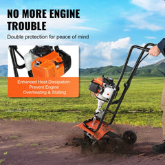 VEVOR Tiller Cultivator, 31CC 4-Stroke Garden Cultivator, Tiller with 4 Steel Adjustable Front Tines for Lawn, Garden