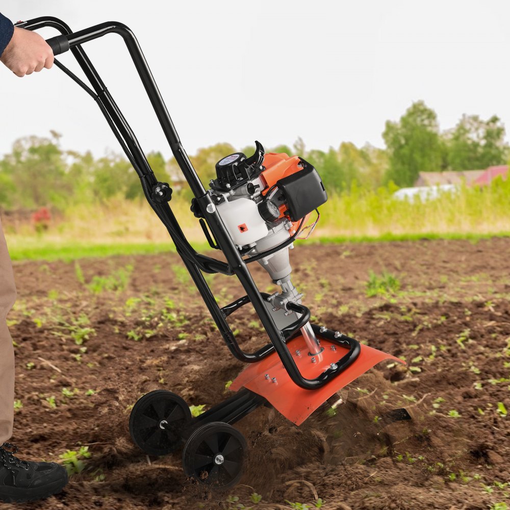 VEVOR Tiller Cultivator, 31CC 4-Stroke Garden Cultivator, Tiller with 4 Steel Adjustable Front Tines for Lawn, Garden
