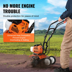 VEVOR Tiller Cultivator, 43CC 2-Stroke Garden Cultivator, Tiller with 4 Steel Adjustable Front Tines for Lawn, Garden