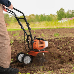 VEVOR Tiller Cultivator, 43CC 2-Stroke Garden Cultivator, Tiller with 4 Steel Adjustable Front Tines for Lawn, Garden