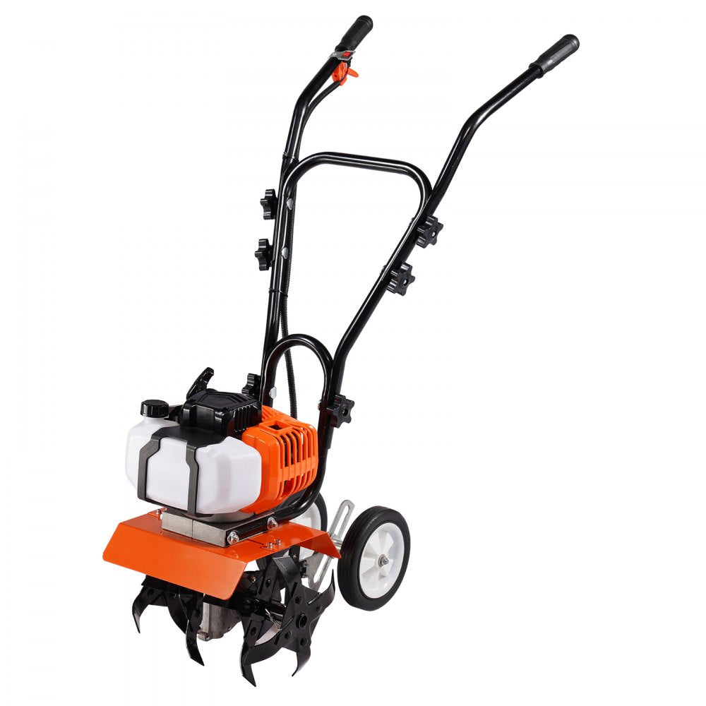 VEVOR Tiller Cultivator, 43CC 2-Stroke Garden Cultivator, Tiller with 4 Steel Adjustable Front Tines for Lawn, Garden