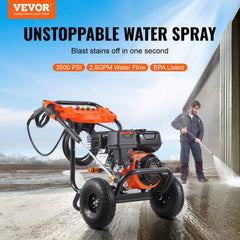 VEVOR Gas Pressure Washer, 3500 PSI 2.6 GPM, Gas Powered Pressure Washer with Aluminum Pump, Spray Gun and Extension