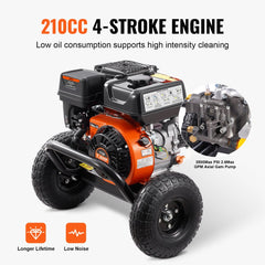 VEVOR Gas Pressure Washer, 3500 PSI 2.6 GPM, Gas Powered Pressure Washer with Aluminum Pump, Spray Gun and Extension