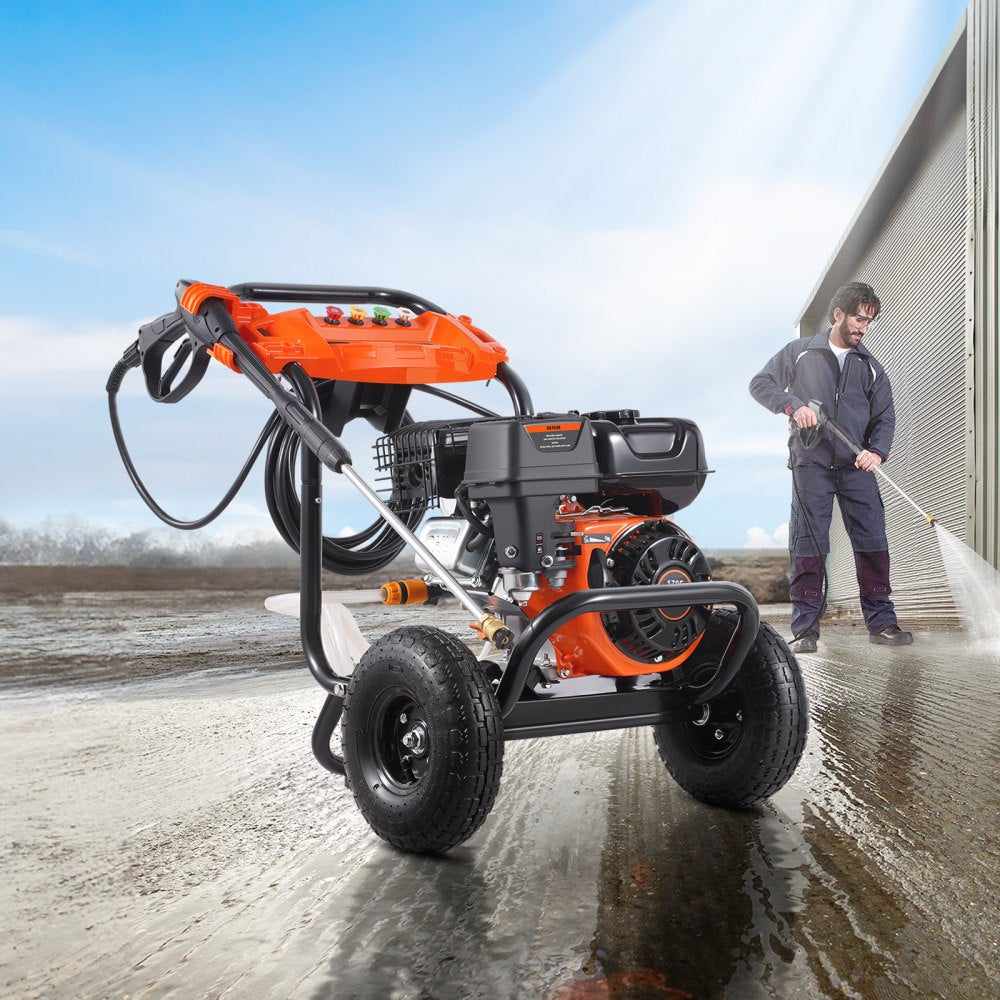 VEVOR Gas Pressure Washer, 3500 PSI 2.6 GPM, Gas Powered Pressure Washer with Aluminum Pump, Spray Gun and Extension
