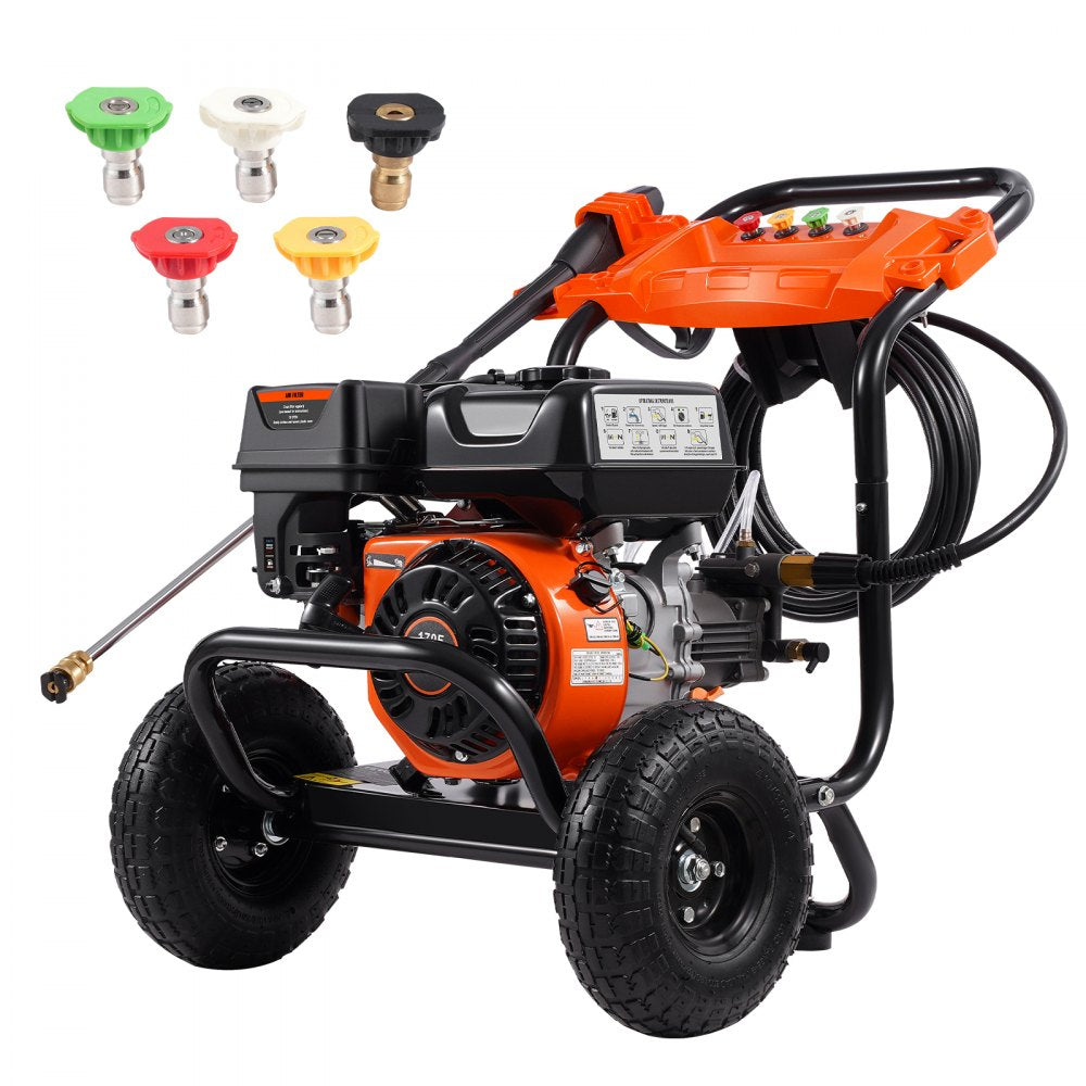VEVOR Gas Pressure Washer, 3500 PSI 2.6 GPM, Gas Powered Pressure Washer with Aluminum Pump, Spray Gun and Extension