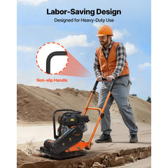 VEVOR Plate Compactor, 6.5 HP 196CC Gas Engine, 5600 VPM Vibrating Ground Rammer, 2360 lbs Compaction Force, 20.1 x 15