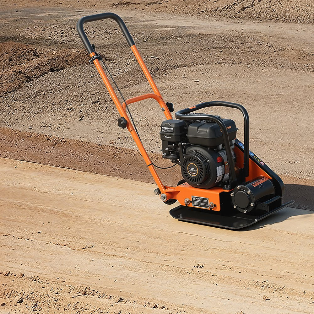 VEVOR Plate Compactor, 6.5 HP 196CC Gas Engine, 5600 VPM Vibrating Ground Rammer, 2360 lbs Compaction Force, 20.1 x 15