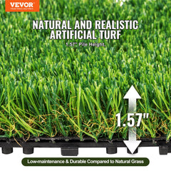 VEVOR Artifical Grass Tiles Interlocking Turf Deck Set, 18 Pack - 12"x12", Synthetic Fake Grass Self-draining Mat