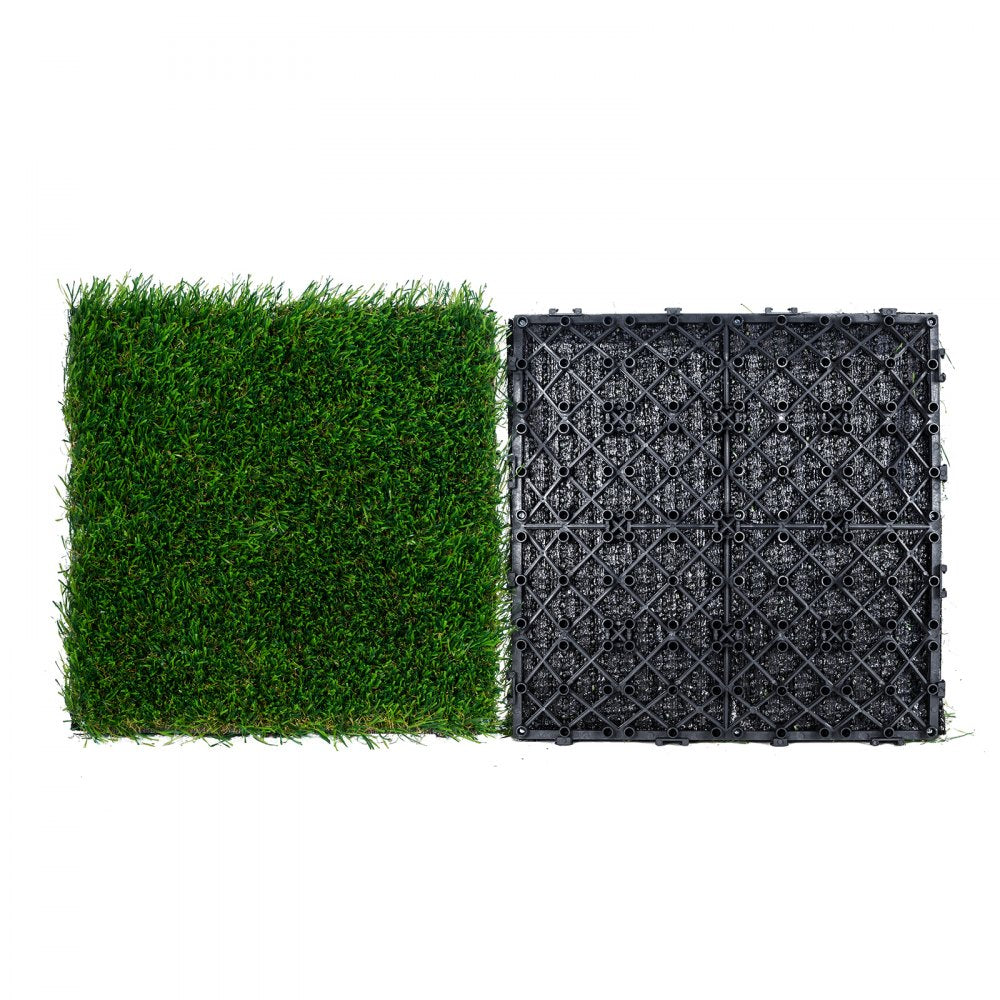 VEVOR Artifical Grass Tiles Interlocking Turf Deck Set, 18 Pack - 12"x12", Synthetic Fake Grass Self-draining Mat
