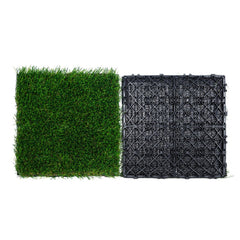 VEVOR Artifical Grass Tiles Interlocking Turf Deck Set, 18 Pack - 12"x12", Synthetic Fake Grass Self-draining Mat
