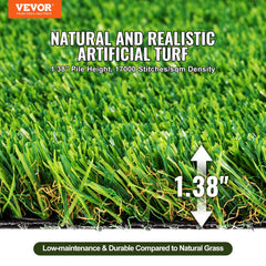 VEVOR Artifical Grass, 5 x 10 ft Rug Green Turf, 1.38"Fake Door Mat Outdoor Patio Lawn Decoration, Easy to Clean with