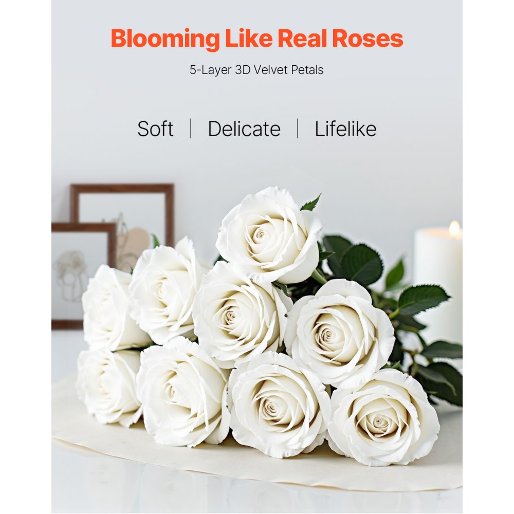 VEVOR Artificial Flowers, 120 pcs Real Looking White Foam Fake Roses Bulk, White Faux Bridal Shower with Stems for DIY