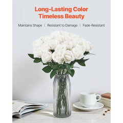 VEVOR Artificial Flowers, 120 pcs Real Looking White Foam Fake Roses Bulk, White Faux Bridal Shower with Stems for DIY