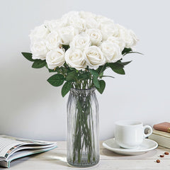 VEVOR Artificial Flowers, 120 pcs Real Looking White Foam Fake Roses Bulk, White Faux Bridal Shower with Stems for DIY