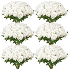 VEVOR Artificial Flowers, 120 pcs Real Looking White Foam Fake Roses Bulk, White Faux Bridal Shower with Stems for DIY