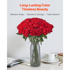 VEVOR Artificial Flowers, 60 pcs Real Looking Red Foam Fake Roses Bulk, Faux Red Bridal Shower with Stems for DIY