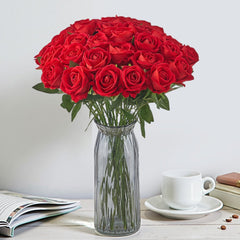VEVOR Artificial Flowers, 60 pcs Real Looking Red Foam Fake Roses Bulk, Faux Red Bridal Shower with Stems for DIY