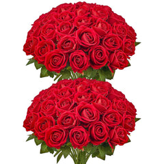 VEVOR Artificial Flowers, 60 pcs Real Looking Red Foam Fake Roses Bulk, Faux Red Bridal Shower with Stems for DIY