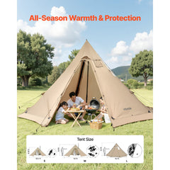 VEVOR Hot Tent for 4-6 Persons, Portable Winter Tipi Tent with Stove Jack, Waterproof Canvas Camping Tents, Lightweight