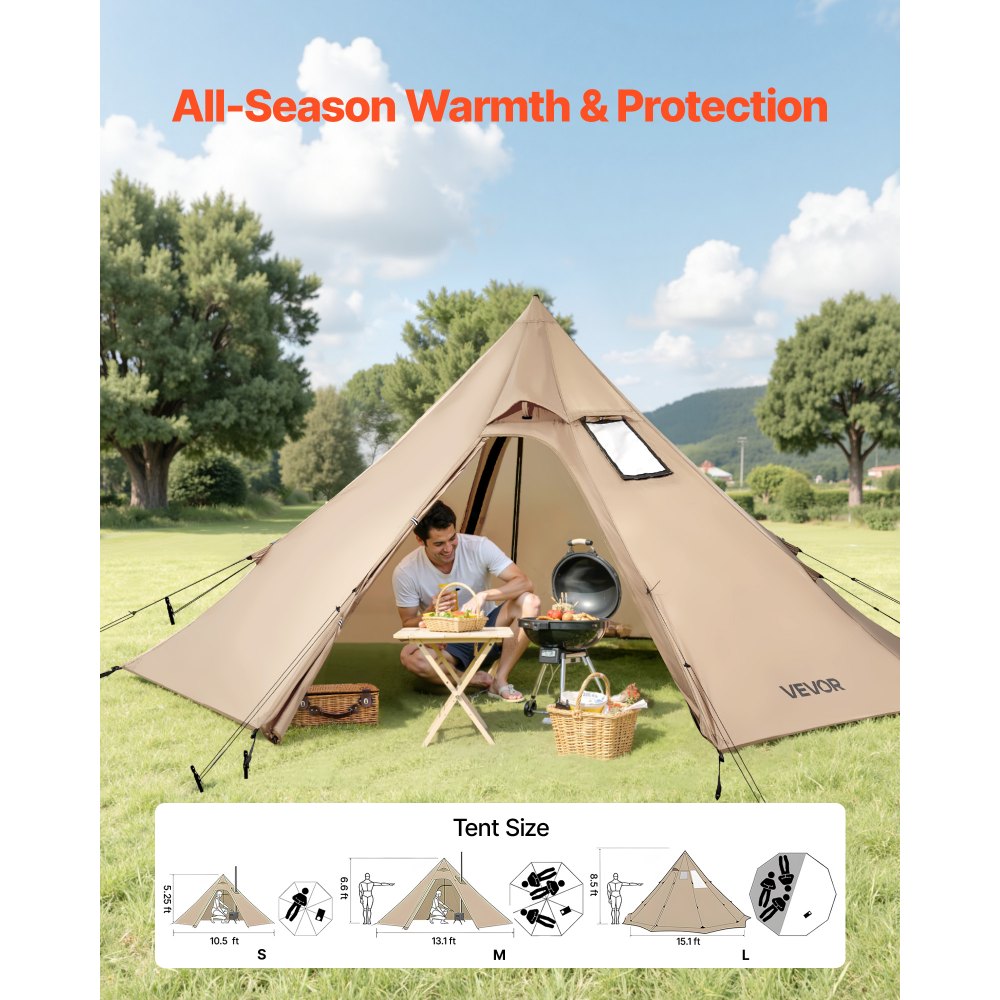 VEVOR Hot Tent for 2 Persons, Portable Winter Tipi Tent with Stove Jack, Waterproof Camping Tents, Lightweight 4 Season