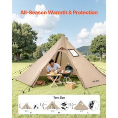 VEVOR Hot Tent for 2 Persons, Portable Winter Tipi Tent with Stove Jack, Waterproof Camping Tents, Lightweight 4 Season