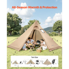 VEVOR Hot Tent for 4 Persons, Portable Winter Tipi Tent with Stove Jack, Waterproof Camping Tents, Lightweight 4 Season