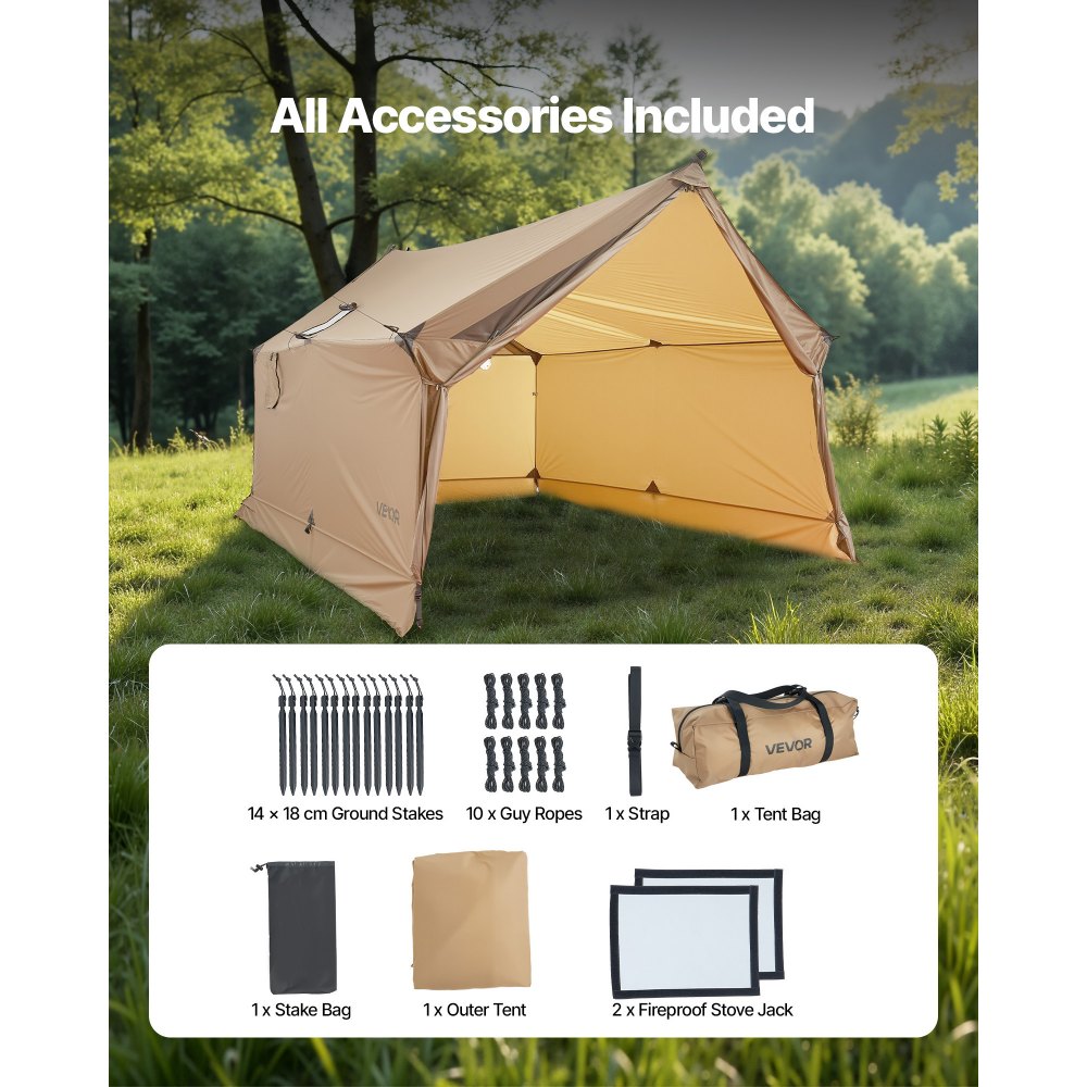 VEVOR Camping Hot Tent, 2 Persons Cabin Hot Tent with Stove Jack, Waterproof Winter Tents Shelters with Vents