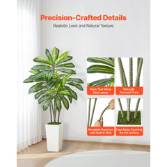 VEVOR Artificial Dracaena Tree 5 ft, Fake Palm Tropical Plants with White Tall Planter, Faux Floor Silk Plant in Pot