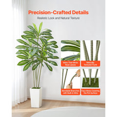 VEVOR Artificial Dracaena Tree 6 ft, Fake Palm Tropical Plants with White Tall Planter, Faux Floor Silk Plant in Pot