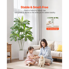 VEVOR Artificial Dracaena Tree 6 ft, Fake Palm Tropical Plants with White Tall Planter, Faux Floor Silk Plant in Pot