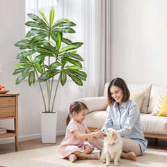 VEVOR Artificial Dracaena Tree 6 ft, Fake Palm Tropical Plants with White Tall Planter, Faux Floor Silk Plant in Pot