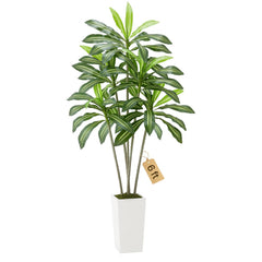 VEVOR Artificial Dracaena Tree 6 ft, Fake Palm Tropical Plants with White Tall Planter, Faux Floor Silk Plant in Pot
