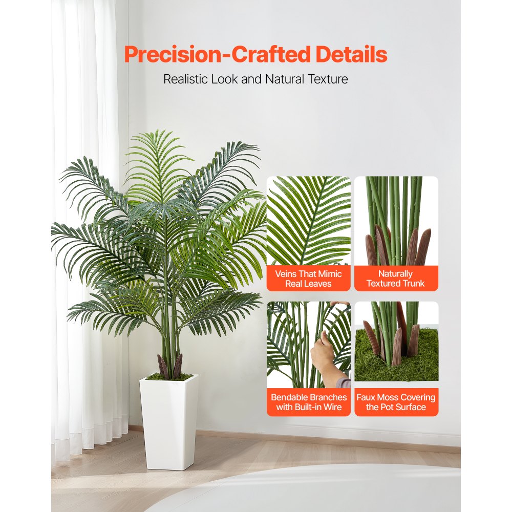 VEVOR Artificial Areca Palm Tree 5 ft, Fake Palm Tropical Plants with White Tall Planter, Faux Floor Silk Plant in Pot