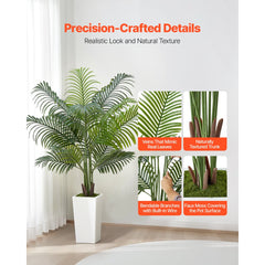 VEVOR Artificial Areca Palm Tree 5 ft, Fake Palm Tropical Plants with White Tall Planter, Faux Floor Silk Plant in Pot