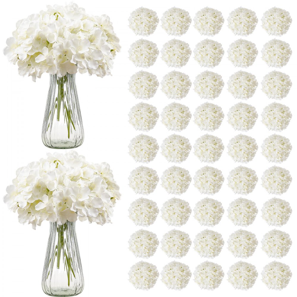 VEVOR Artificial Flowers, 105 pcs Real Looking White Silk Fake Hydrangea Bulk, White Faux Bridal Shower with Stems for