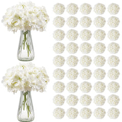 VEVOR Artificial Flowers, 105 pcs Real Looking White Silk Fake Hydrangea Bulk, White Faux Bridal Shower with Stems for