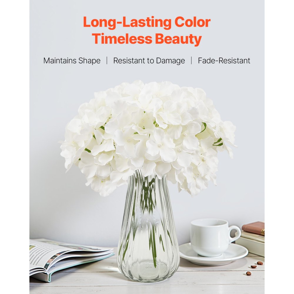 VEVOR Artificial Flowers, 65 pcs Real Looking White Silk Fake Hydrangea Bulk, White Faux Bridal Shower with Stems for