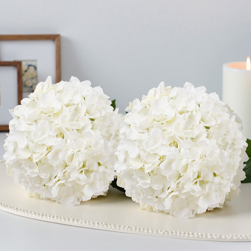 VEVOR Artificial Flowers, 65 pcs Real Looking White Silk Fake Hydrangea Bulk, White Faux Bridal Shower with Stems for