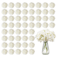 VEVOR Artificial Flowers, 65 pcs Real Looking White Silk Fake Hydrangea Bulk, White Faux Bridal Shower with Stems for