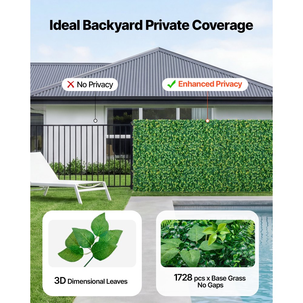 VEVOR Artificial Plant Wall, 4 PCS, Each Panel 2 x 8 ft Artificial Boxwood Panels, Sun Protection Greenery Backdrop