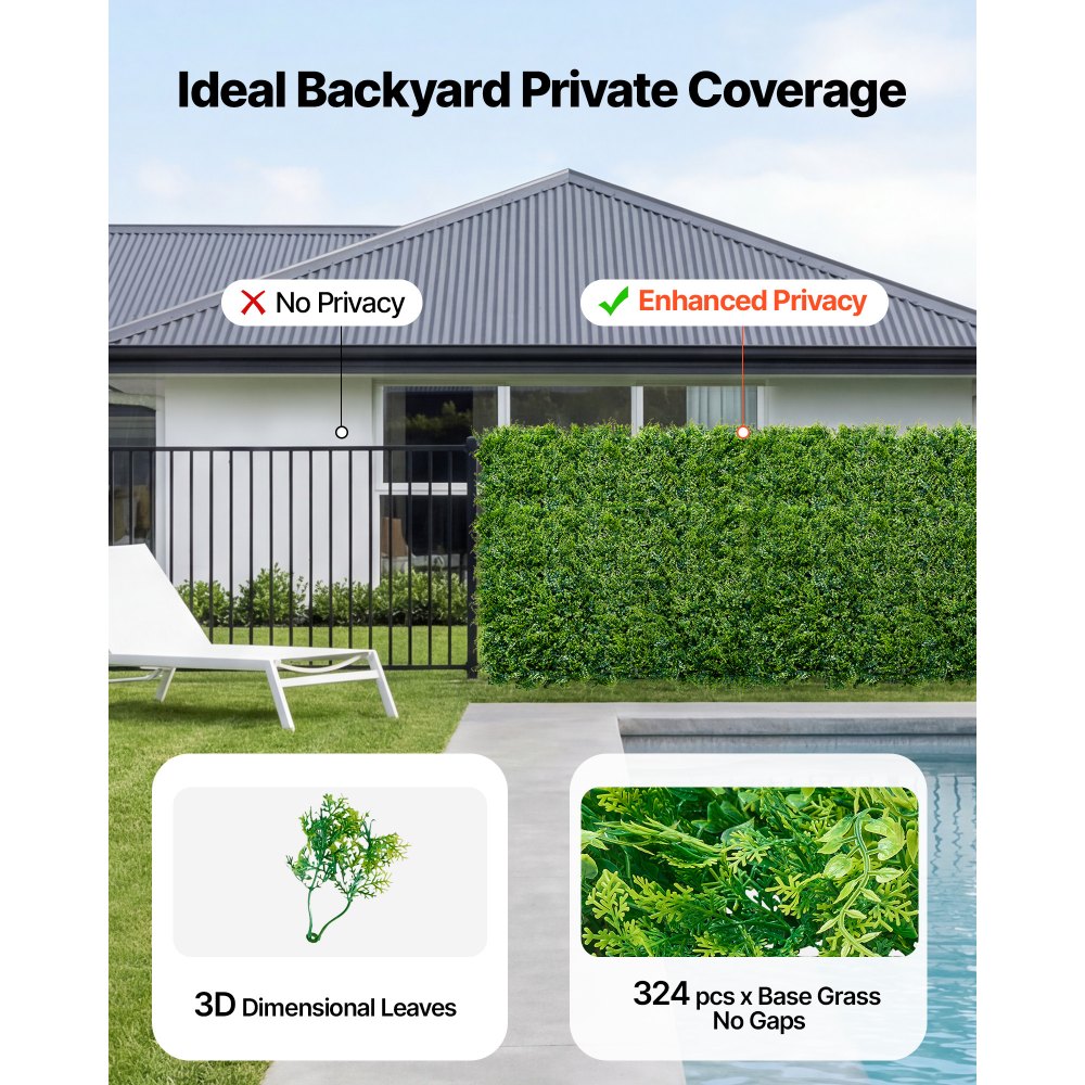 VEVOR Artificial Plant Wall, 12PCS 20 x 20 in Artificial Boxwood Panels, Sun Protection Greenery Backdrop Privacy Hedge