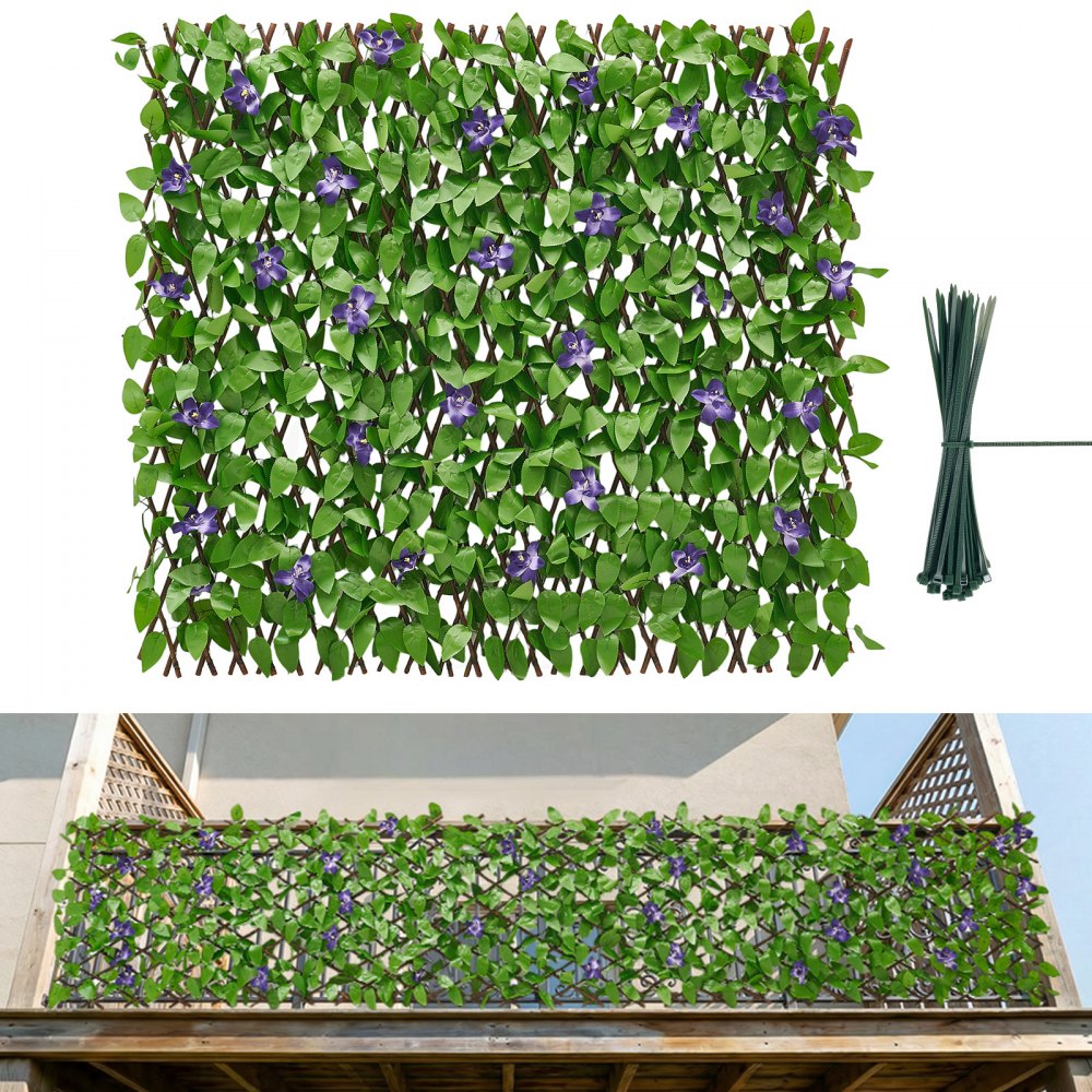 VEVOR Expandable Fence Privacy Screen, 25.5 x 122 in Expand Artificial Plant Wall, Realistic Artificial Ivy Panel with