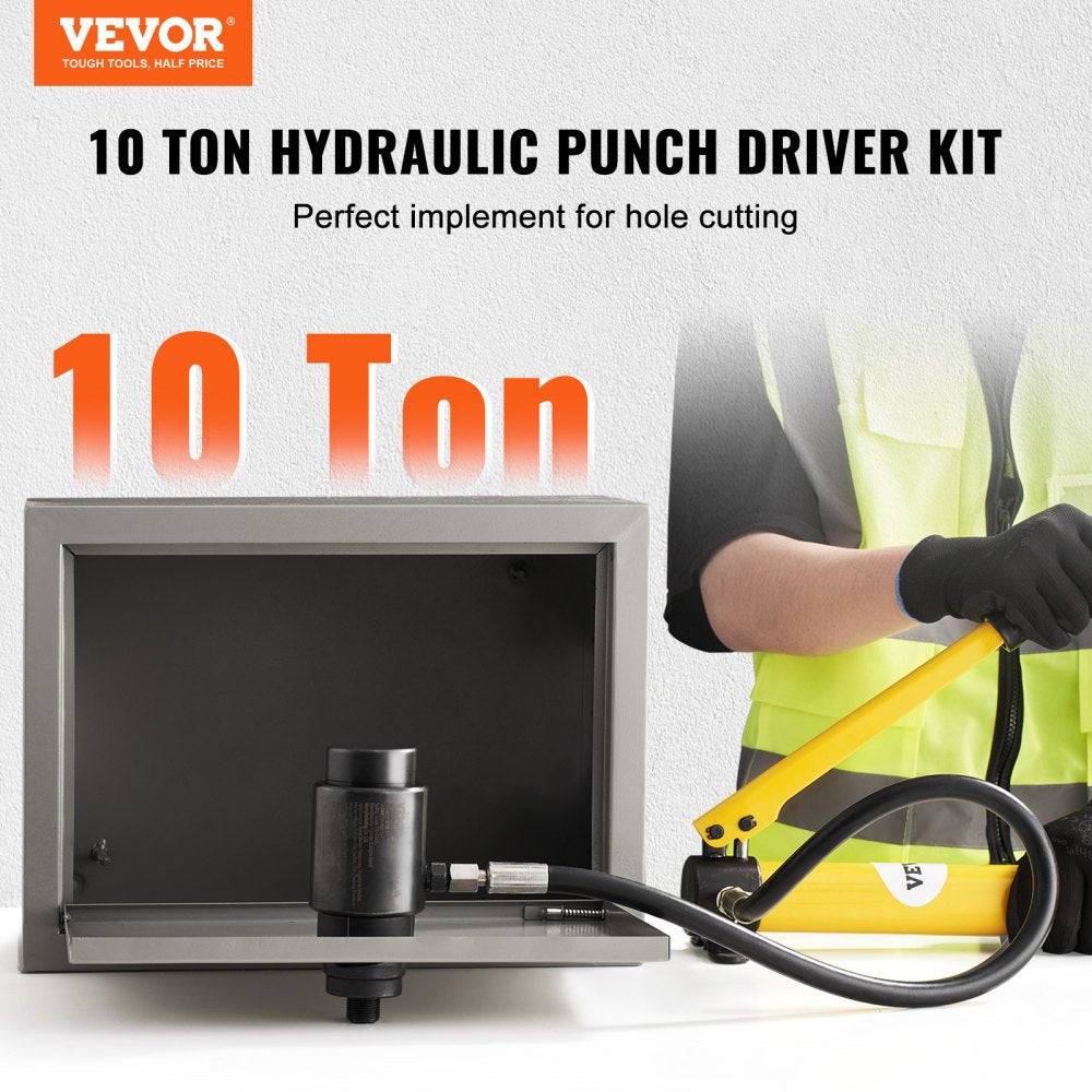 VEVOR Hydraulic Knockout Punch Kit, 10 Ton 1/2" to 2" Conduit Hole Cutter Set, KO Tool Kits with Puncher 6 Piece, Metal